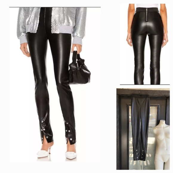 RTA "MAELEE" HIGH-RISE SPLIT BUTTON-HEM FAUX LEATHE RPANTS‎ - Picture 2 of 4